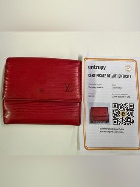 Louis Vuitton Red Epi Leather Compact Wallet with Embossed LV